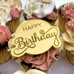 10pcs Happy Birthday Cake Toppers Gold Gold Acrylic Round Cupcake Toppers For Kids Birthday Baby Shower Party Cake Decor Tools