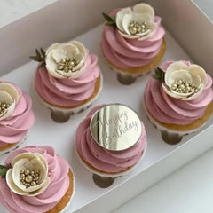 10pcs Happy Birthday Cake Toppers Gold Gold Acrylic Round Cupcake Toppers For Kids Birthday Baby Shower Party Cake Decor Tools