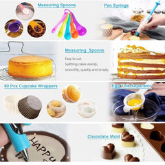 Cake Decorating Supplies,Cake Decorating Kit 3 Packs Springform Cake Pans, Cake Rotating Turntable, 54 Piping Icing Tips, 4 Russ