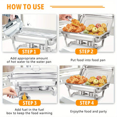 8 Pack Chafing Dish Buffet Set Stainless Steel Food Warmer Kit with Lids Holders for Restaurant Catering Parties Weddings