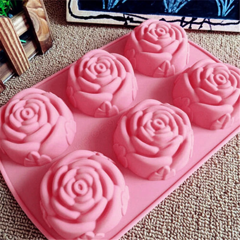 Silicone 6Holes Flower Rose Cake Ice Cream Chocolate Mold Soap 3D Cupcake Bakeware Baking Dish Cake Pan Muffin Mould