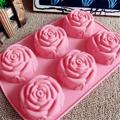 Silicone 6Holes Flower Rose Cake Ice Cream Chocolate Mold Soap 3D Cupcake Bakeware Baking Dish Cake Pan Muffin Mould