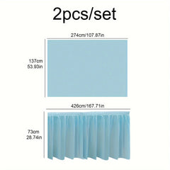 2pcs Tablecloth Set Disposable Solid Color Table Cover Table Skirts Rectangular Paper Table Covers With Long Skirting For Party
