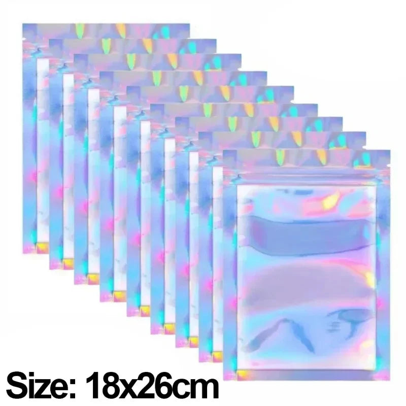 50/10PCS Laser Sealing Bags Plastic Holographic Candy Food Pouch Resealable Necklace Jewelry Gift Packaging Kitchen Storage Bag