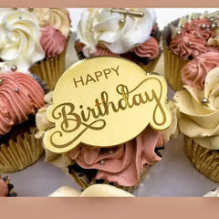 10pcs Happy Birthday Cake Toppers Gold Gold Acrylic Round Cupcake Toppers For Kids Birthday Baby Shower Party Cake Decor Tools