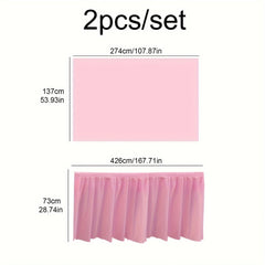 2pcs Tablecloth Set Disposable Solid Color Table Cover Table Skirts Rectangular Paper Table Covers With Long Skirting For Party