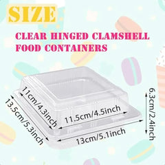 100 Pcs Clear Plastic Square Hinged Food Clamshell ContainerDisposable To Go Containers with Clear Lids Cake Slice Takeout Tray