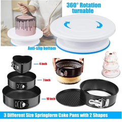 Cake Decorating Supplies,Cake Decorating Kit 3 Packs Springform Cake Pans, Cake Rotating Turntable, 54 Piping Icing Tips, 4 Russ
