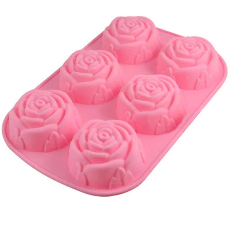 Silicone 6Holes Flower Rose Cake Ice Cream Chocolate Mold Soap 3D Cupcake Bakeware Baking Dish Cake Pan Muffin Mould