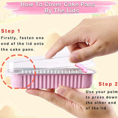 50 Pack Mini Loaf Pans with Lids and Spoons 6.8 Oz Mini Cake Pans with Lids for Baking Pink Disposable Rectangle Aluminum Foil