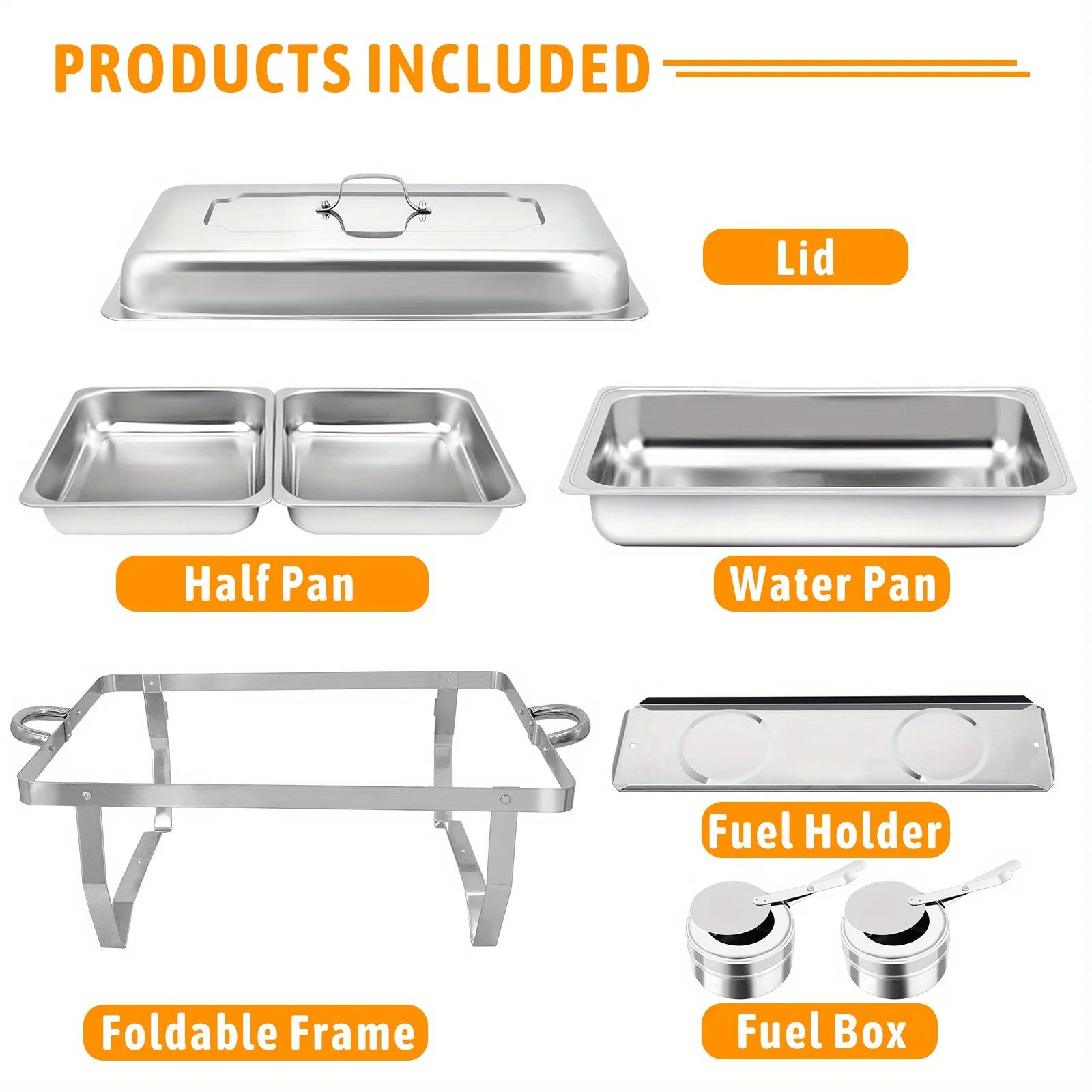 8 Pack Chafing Dish Buffet Set Stainless Steel Food Warmer Kit with Lids Holders for Restaurant Catering Parties Weddings