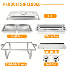 8 Pack Chafing Dish Buffet Set Stainless Steel Food Warmer Kit with Lids Holders for Restaurant Catering Parties Weddings