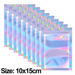 50/10PCS Laser Sealing Bags Plastic Holographic Candy Food Pouch Resealable Necklace Jewelry Gift Packaging Kitchen Storage Bag