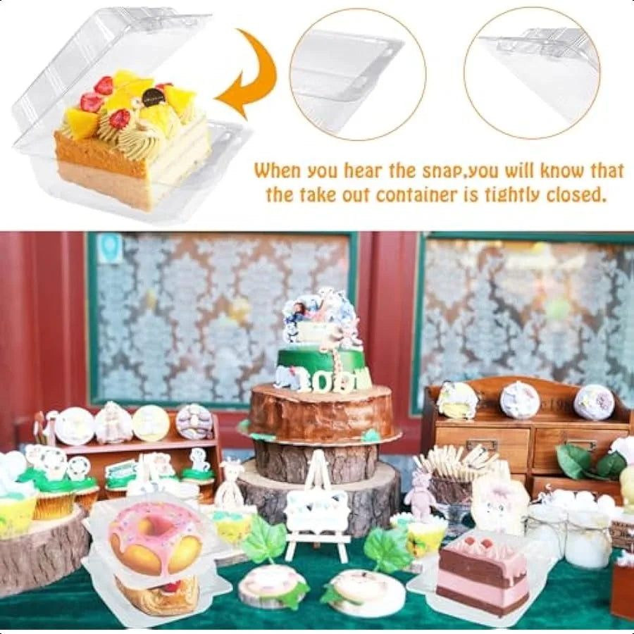 100 Pcs Clear Plastic Square Hinged Food Clamshell ContainerDisposable To Go Containers with Clear Lids Cake Slice Takeout Tray