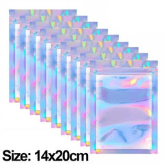 50/10PCS Laser Sealing Bags Plastic Holographic Candy Food Pouch Resealable Necklace Jewelry Gift Packaging Kitchen Storage Bag