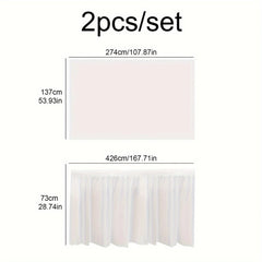 2pcs Tablecloth Set Disposable Solid Color Table Cover Table Skirts Rectangular Paper Table Covers With Long Skirting For Party
